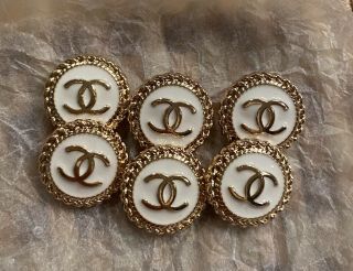 White And Gold 16mm Buttons - Set Of 6 - Stamped Chanel