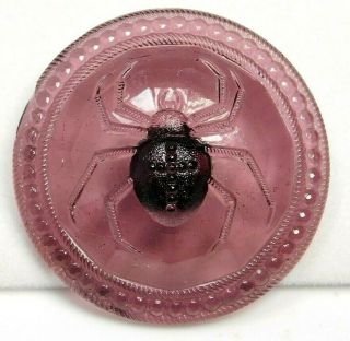 Antique Vtg Button X - Large Purple Amethyst Glass Spider