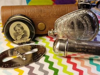 Vintage Lydia Pinkham Sewing Kit Perfume Vial Needle Keeper Tape Measure
