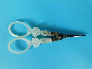 ANTIQUE FINE MOTHER OF PEARL HANDLED SEWING SCISSORS 2
