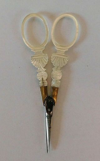 ANTIQUE FINE MOTHER OF PEARL HANDLED SEWING SCISSORS 3