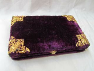 Antique Sewing Late 19th Century Purple Velvet & Mother Of Pearl Sewing Case Box