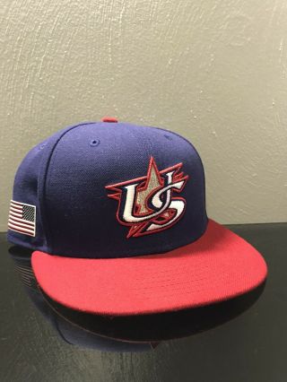 Team Usa World Baseball Classic (wbc) Blue Fitted Sz 7 Era Baseball Hat/ Cap