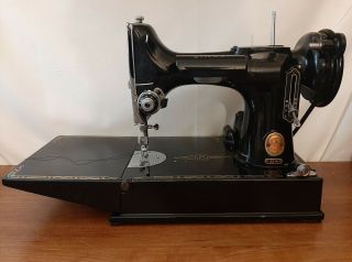 1961 Red S Singer 221k Featherweight Sewing Machine With Case And Attachments