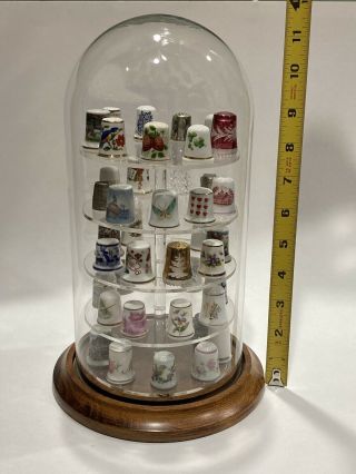 45 Thimble Glass Dome With Wood Base (40 Thimbles)