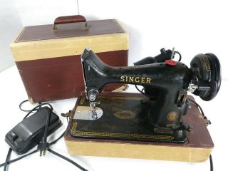 Vintage 1950s Singer Portable Sewing Machine 99k Fh958733 W/case & Foot Pedal