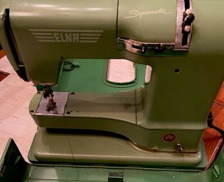 Vintage Elna Green Supermatic Sewing Machine W/case
