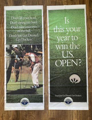 (2) Vintage Dockers 1994 U.  S.  Open Golf Tournament Cloth Outdoor Banner 48”x18”