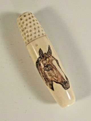 Hand Carved Sewing Needle Case & Thimble
