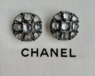 Set Of 2 Chanel Silver Tone With White Gripoix Buttons