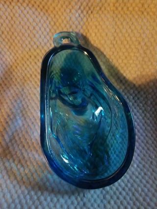 Virgin Mary Blue Iridescent Carnival Glass Wall Hanging
