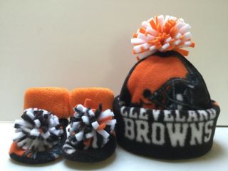 Browns Baby Hat Handmade Newborn Beanie Booties Fleece Set Nfl Cleveland