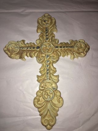 Vintage Cast Iron Cross Crucifix Wall Hanging Indoor Outdoor Religious 11”x 8”