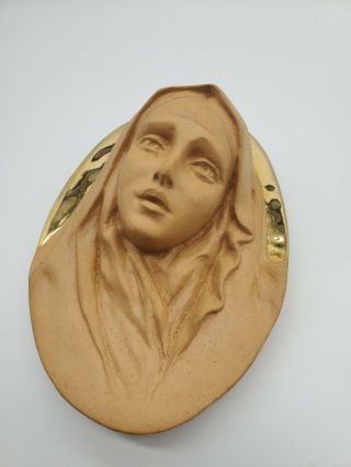 Blessed Mother Virgin Mary Terra Cotta W 24k Gold Halo Made In Italy