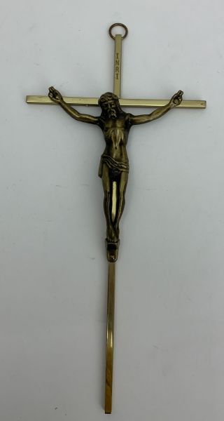 Vintage Catholic Brass Gold Metal Crucifix Wall Hanging Jesus On The Cross