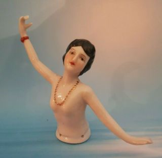 Lovely 1920 ' s Art Deco Style Nude Dancing Lady Half Pin Cushion Doll Arms Away 2
