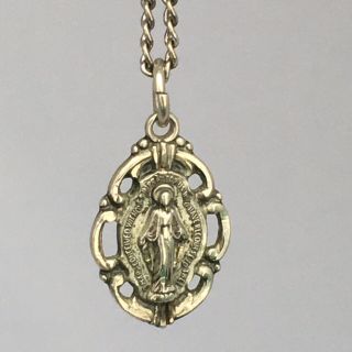 Vintage 1950s Sterling Silver Virgin Mary Miraculous Religious Medal Pendant