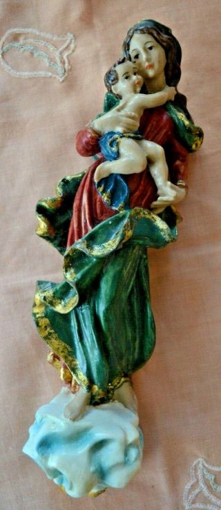 Chalkware Virgin Mary Madonna & Child Baby Jesus Religious Statue Plaster Vuolos