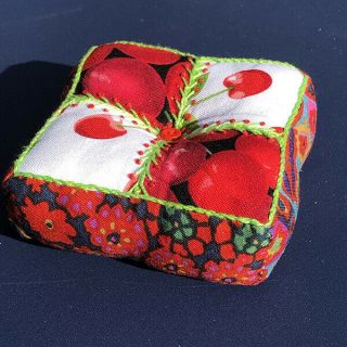 Handmade " Cherries " Fabric Pincushion; Benefits Feeding America