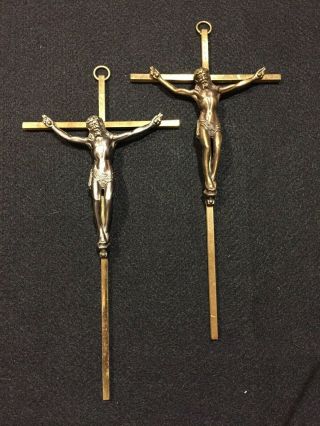 Vintage Catholic Brass Gold Metal Crucifix Wall Hanging Jesus On Cross One - 3222
