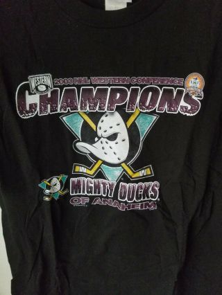 Mighty Ducks 2003 Western Conference Champions Men ' s Large Cotton T - Shirt L EUC 2