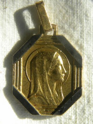 Holy Mary Medal Art Deco 18k Gold Filled Oria