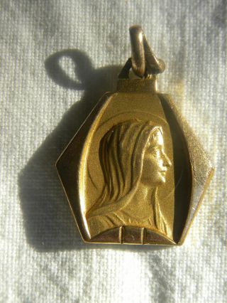 Holy Mary Medal Art Deco 18k Gold Filled,  Grotto Lourdes
