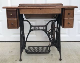 Vintage Singer Sewing Machine Treadle With Wood Sewing Table Cabinet 2