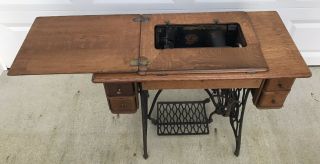 Vintage Singer Sewing Machine Treadle With Wood Sewing Table Cabinet 5