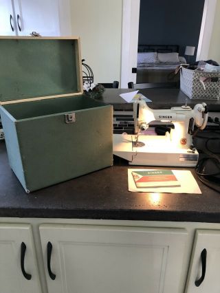 Vintage Singer White 221k Featherweight Portable Sewing Machine Case