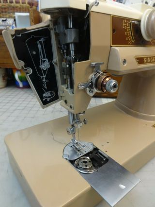 Mid - Century SINGER Model 401A Sewing Machine w/EXTRAS - Denim Leather - SERVICED 6