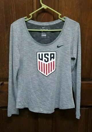 The Nike Tee Dri - Fit Team Usa Soccer Logo Gray Long Sleeve Shirt Size M