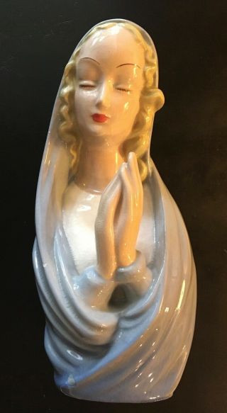 Beautifu Praying Madonna/virgin Mary Glazed Ceramic Figure/statue Blue And White