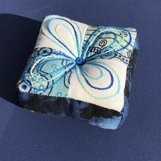 Handmade " Water Flower " Fabric Pincushion; Benefits Feeding America Food Bank
