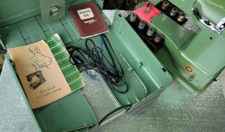 Vintage ELNA Green SUPERMATIC SEWING MACHINE w/Case with Accessories Exc 2