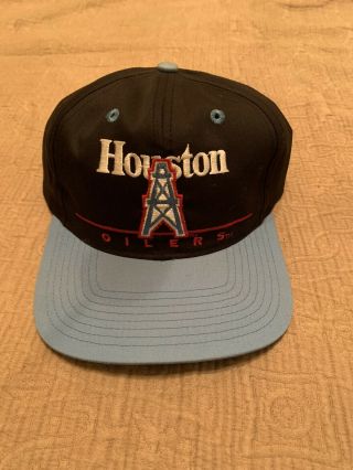 Vintage 90s Houston Oilers Hat Nfl Snapback Cap Vtg Blue Black