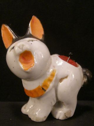 30s Art Deco Porcelain Statue Needle Holder Case Dog Figure Pincushion Half Doll