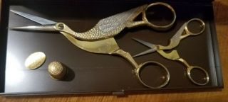 Wasa Solingen Stork Embroidery Scissors Germany Gold Plated Silver Tone
