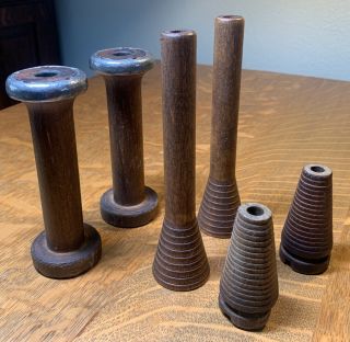 Vintage Wooden Textile Spindle Spools/bobbins (3 Pair)