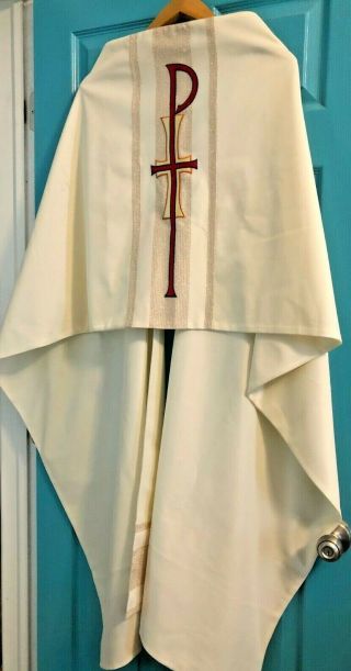 Stunning Vntage Catholic Priests Ivory Red & Gold Humeral Veil Vestment