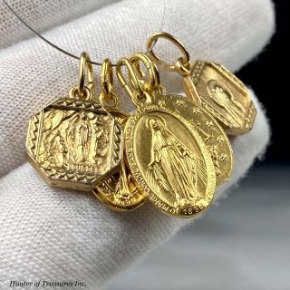 6 Vintage Christian Catholic Gold Tone Metal Medal Pendants Italy