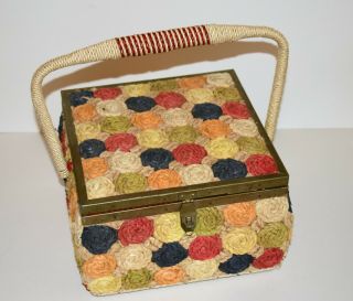 Vintage Multi Color Sewing Basket With Handle - Made Exclusively For Singer