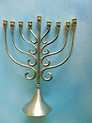 Biedermann India Jewish Menorah Nickel With Brass Candle Holders 10 " High