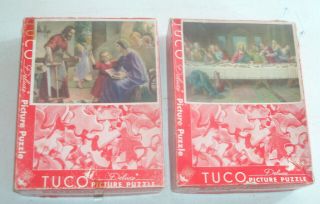 2 Vintage Tuco Picture Puzzles,  The Last Supper / Jesus In Carpenter Shop