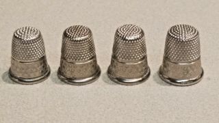 Vintage Set Of Four Marked 6.  Silver Metal Star Design Thimble Made In Germany