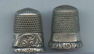 18 - 1900’s Two Size 12 Sterling Silver Thimbles - Ornate Scroll & Swirl Repousse