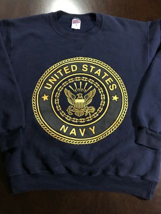 Vinatge Soffe Crewneck Sweater Usa Us Navy Blue 50/50 Usa Made Sz Medium M