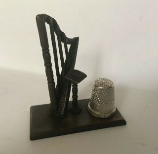 Harp With Stand Thimble Holder Figural Heirloom Editions Redl Wien Bronze Old