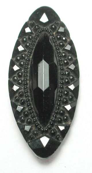 Antique Black Glass Button Faceted Spindle Design 1 & 1/4 