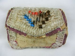 Antique,  Native American,  Iroquois Hand Made,  Beaded,  Tri - Fold Pouch,  Pin Cushion